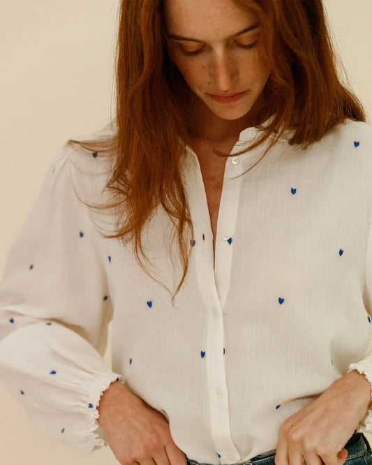 Zobi blue hearts embroidered blouse