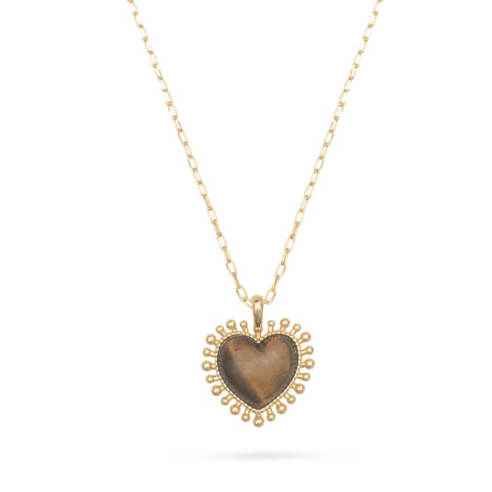 Mini Heart Pendant Necklace - Tiger Eye