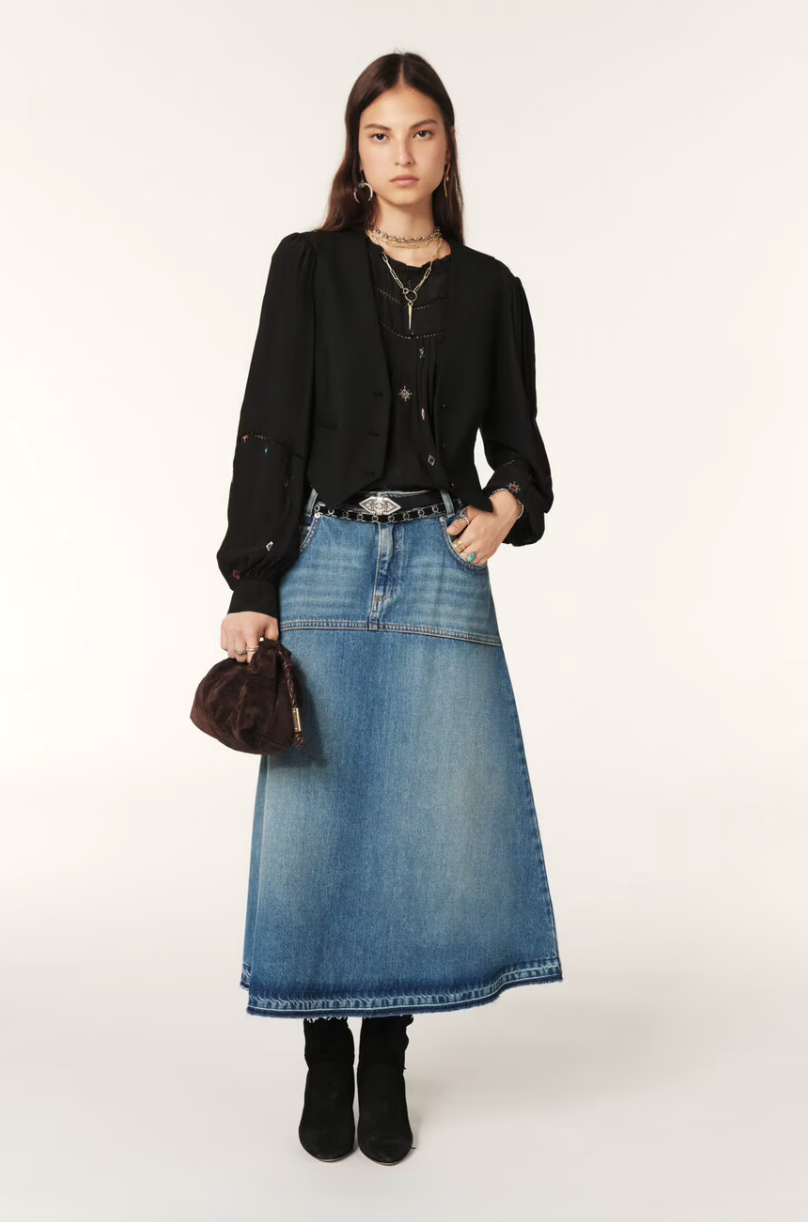 Valentia Denim Midi Skirt - Size EU 34