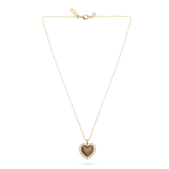 Mini Heart Pendant Necklace - Tiger Eye