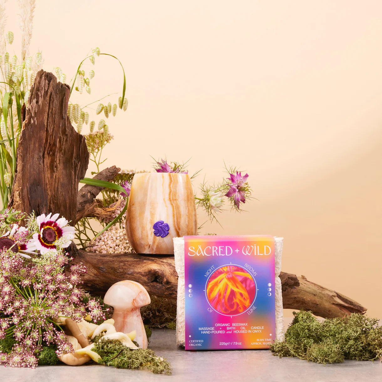 CANDLE - Night Blooms of Lune ORGANIC BEESWAX MASSAGE + BATH OIL Candle