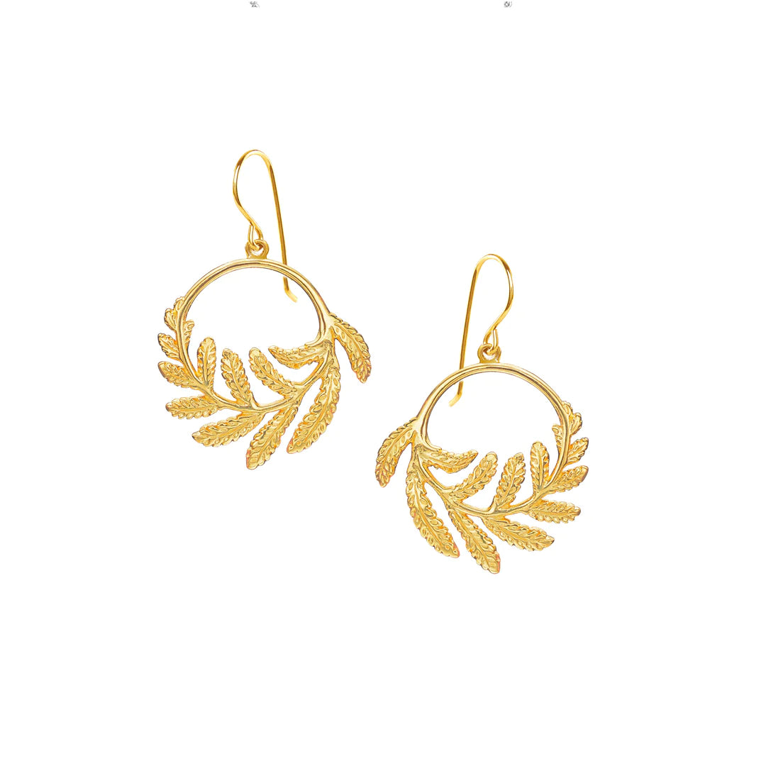 Gold Fern Hoop Earrings