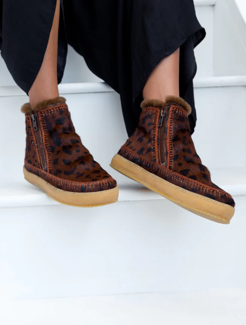 Setsu Crochet Ankle Boot - Leopard brown - Laidback London