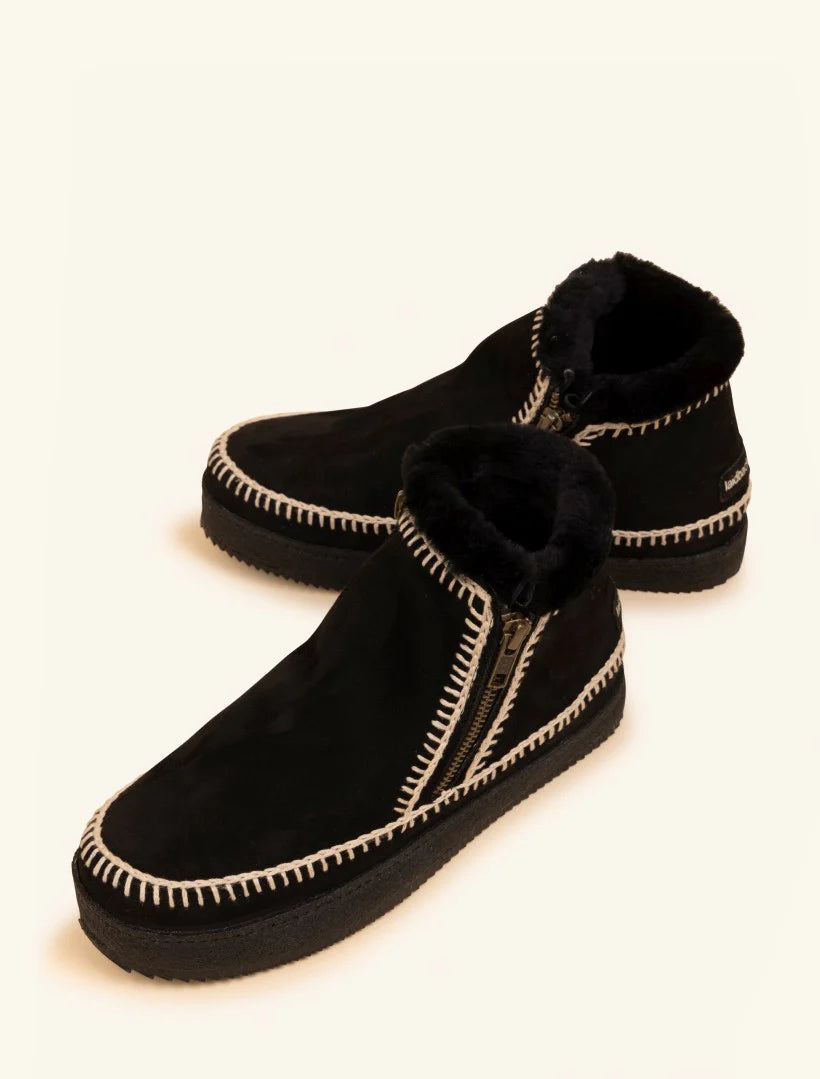 Setsu Low Crochet Boot - Black suede - Landback London