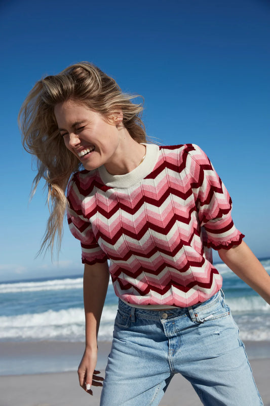 Short Sleeved Chevron Top in Pinks