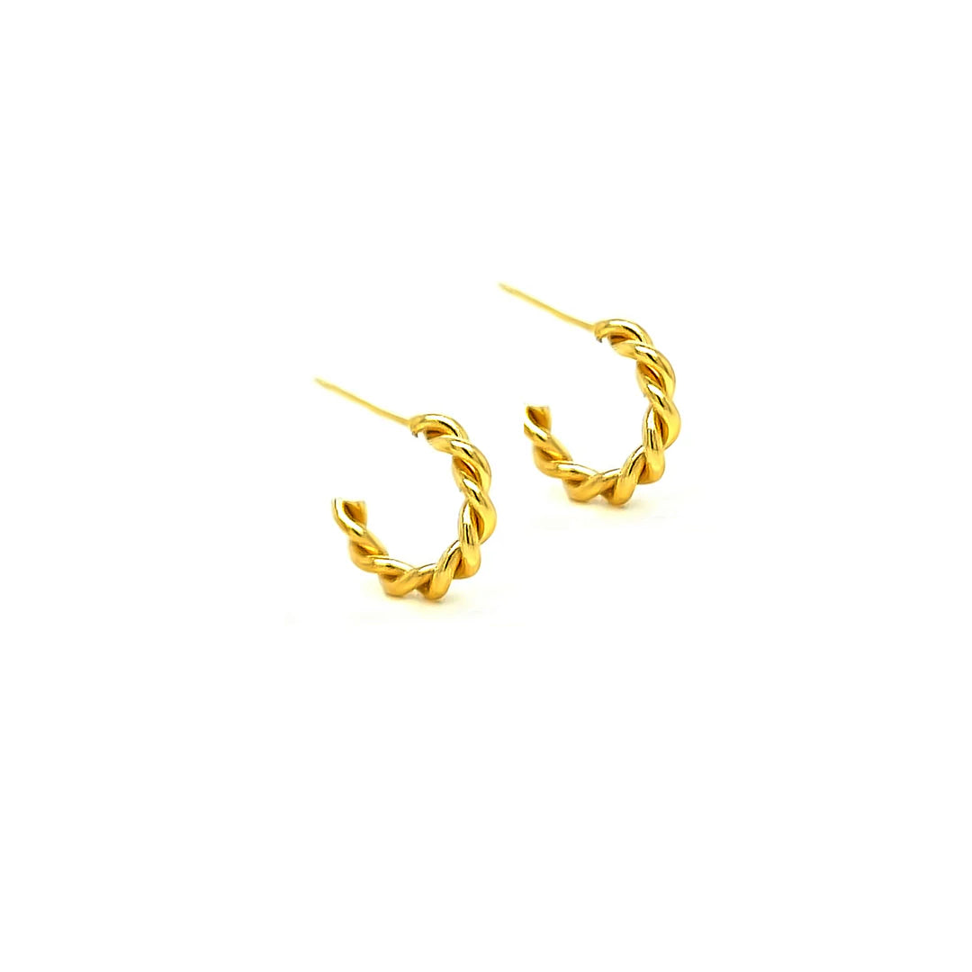 Gold Oak Twist Hoop Earrings