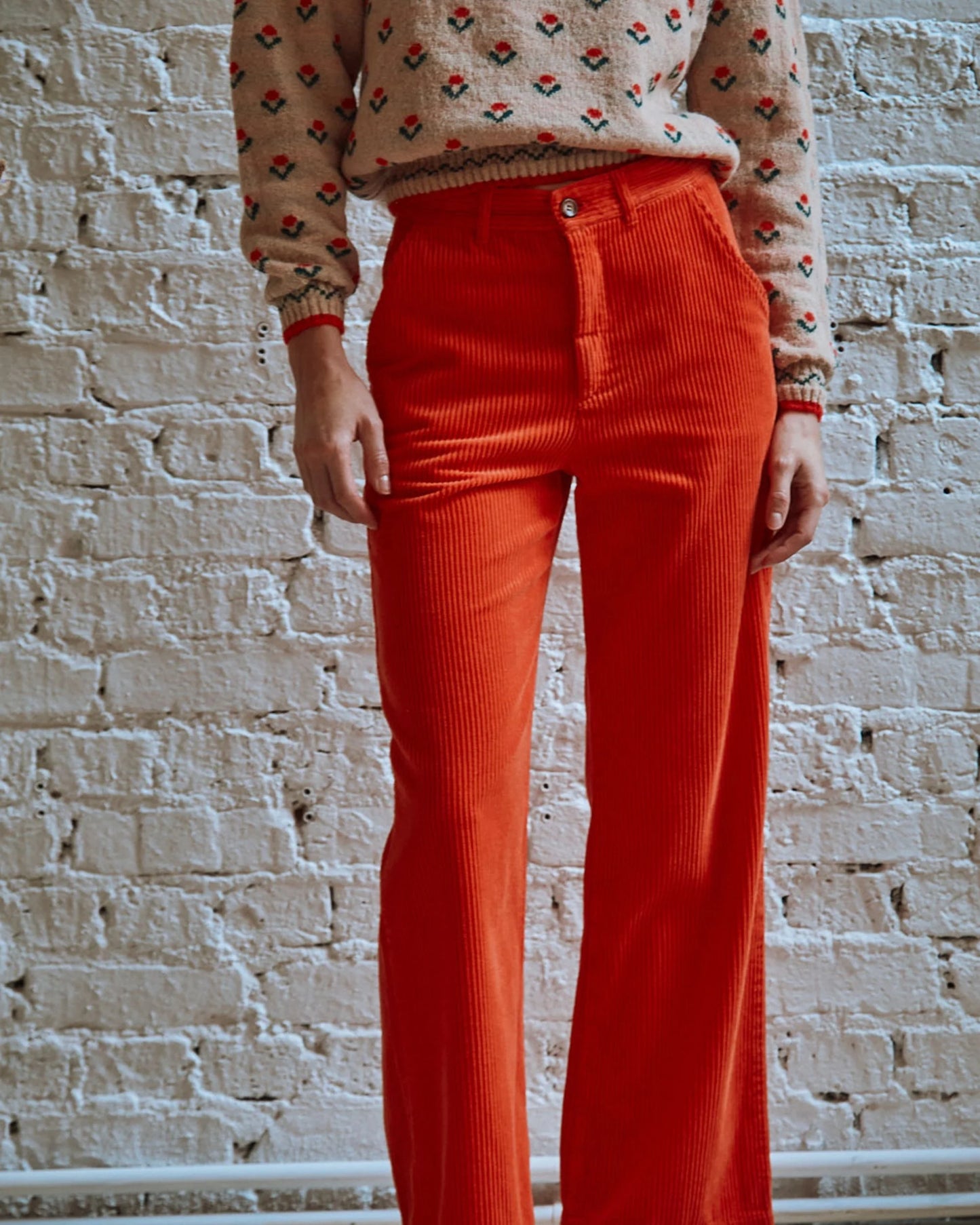 Wide Leg Corduroy Trousers - Orange