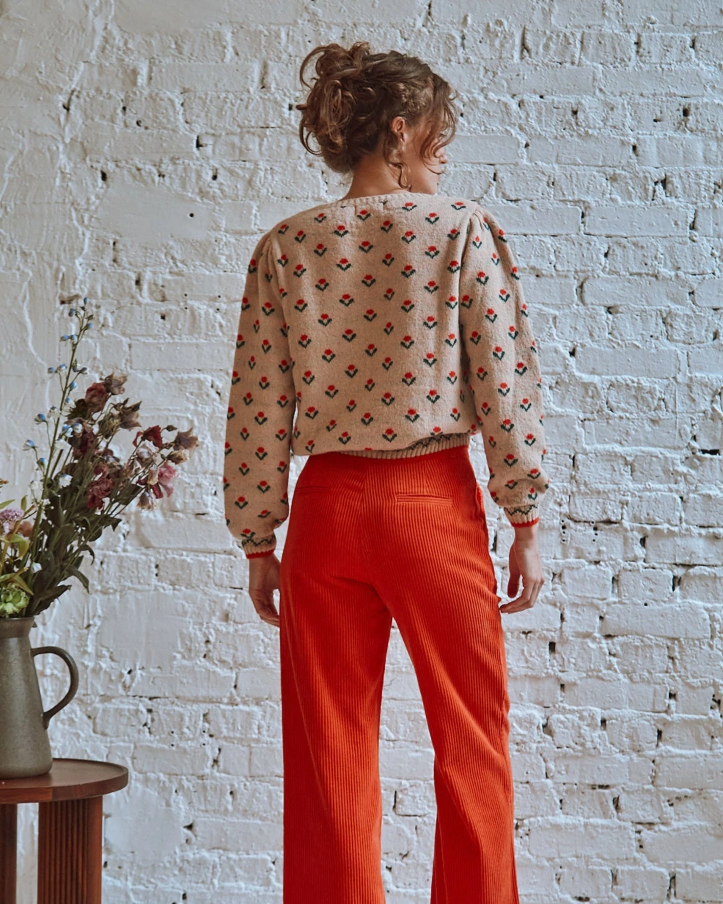 Wide Leg Corduroy Trousers - Orange