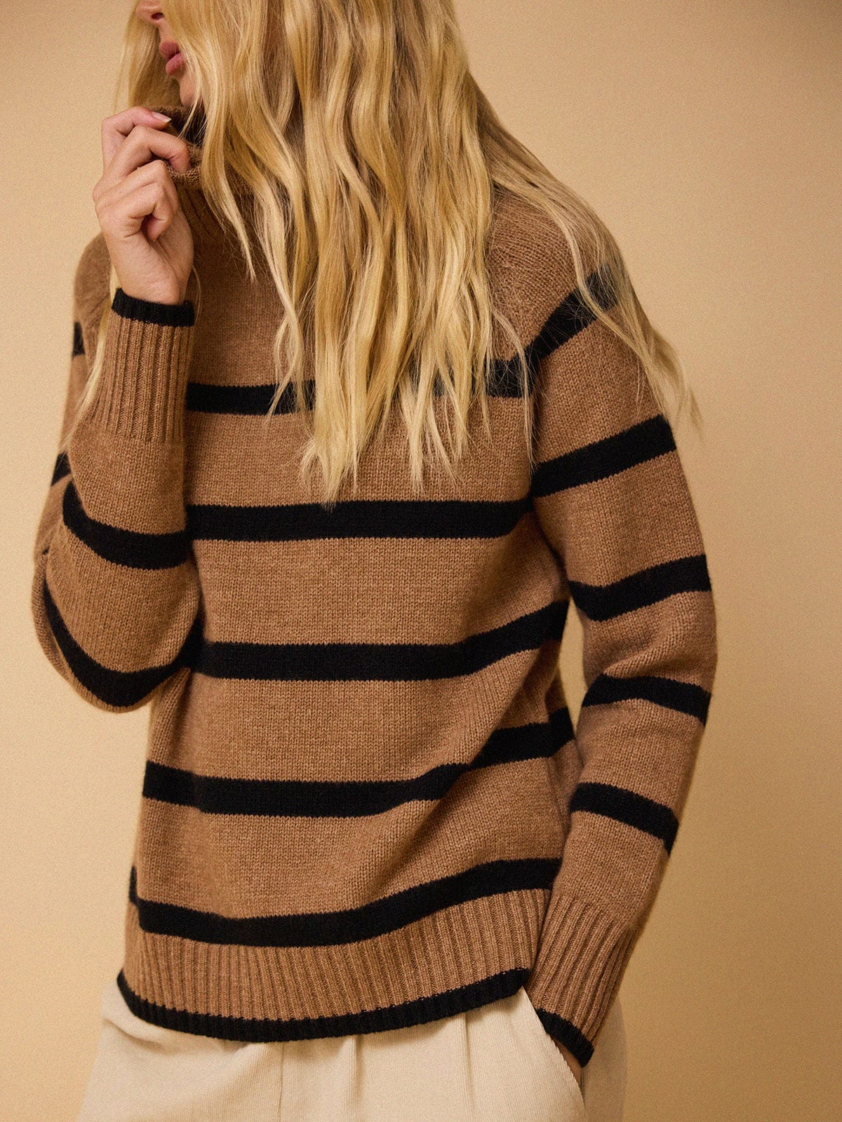 Ulla Stripe Roll Neck Jumper - Tawny & Black