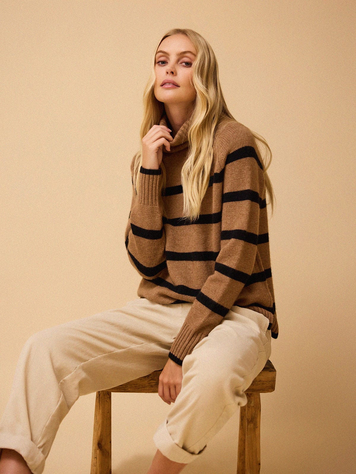 Ulla Stripe Roll Neck Jumper - Tawny & Black