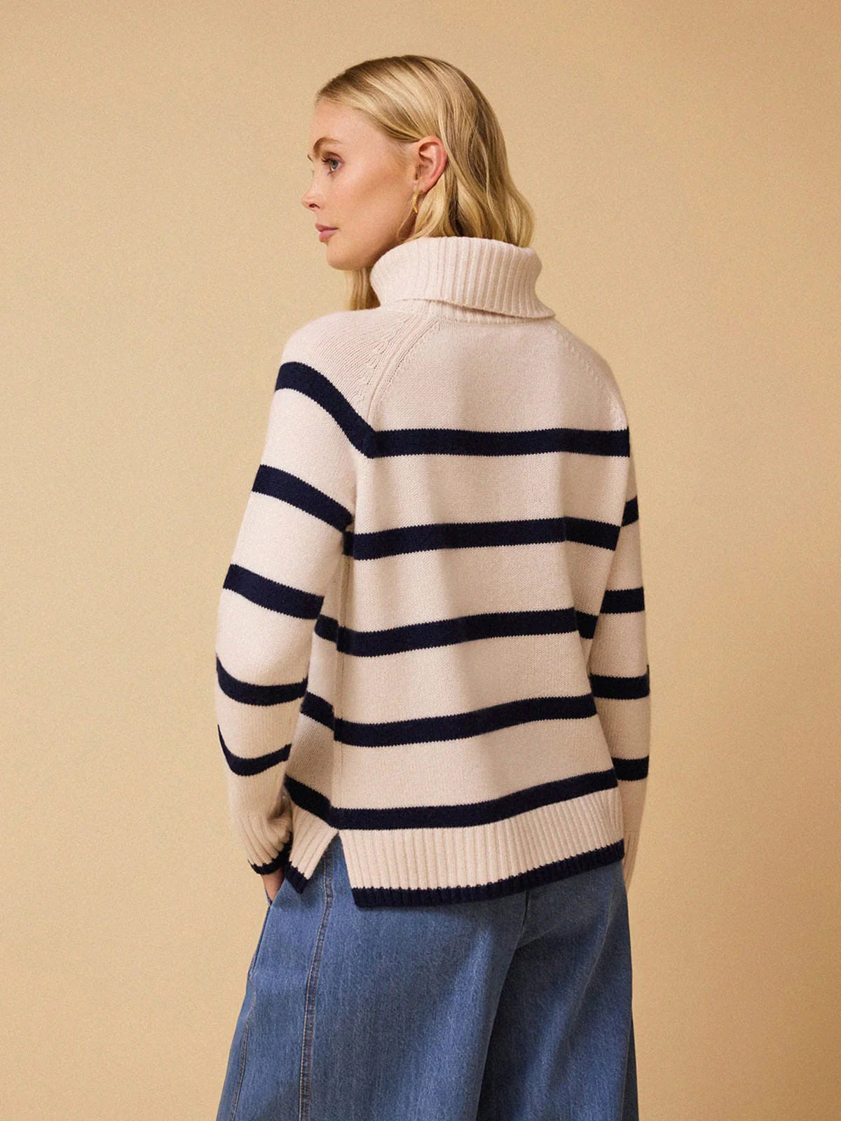 Ulla Stripe Roll Neck Jumper - Cream