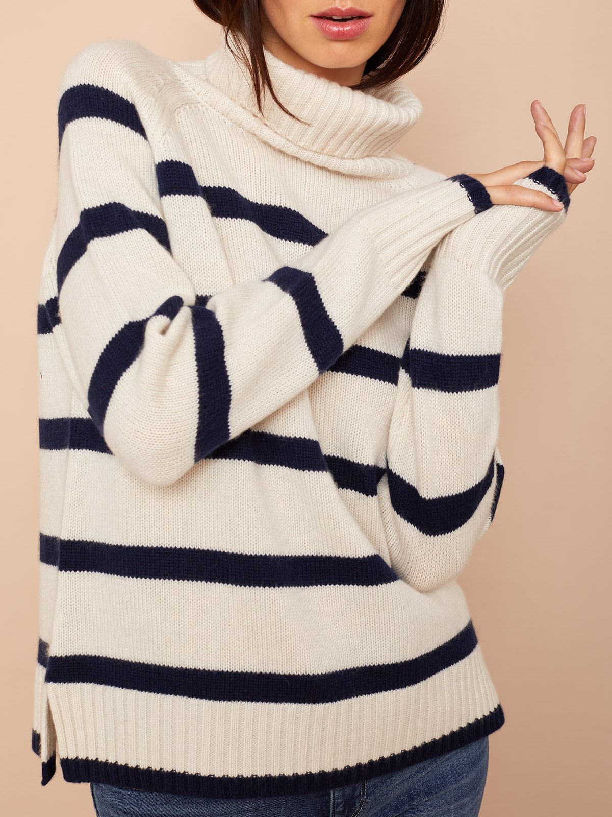 Ulla Stripe Roll Neck Jumper - Cream